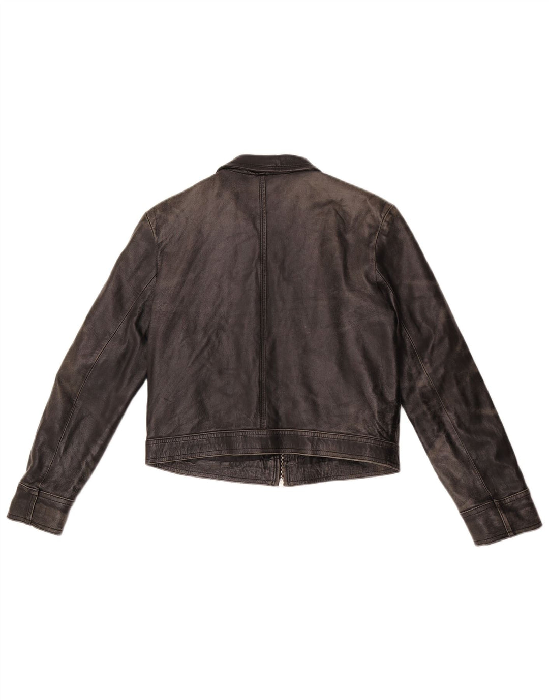 Vintage mujer crop cuero chaqueta Reino Unido 14 cuero negro medio