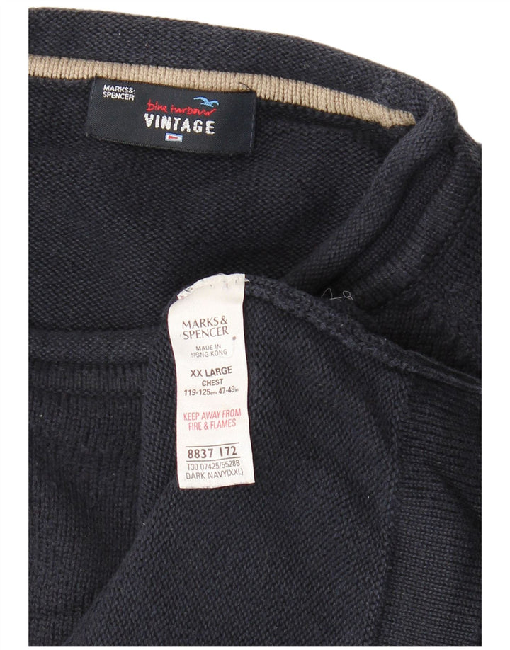 Marks & Spencer - Jersey de cuello redondo para hombre, talla 2XL, algodón azul marino