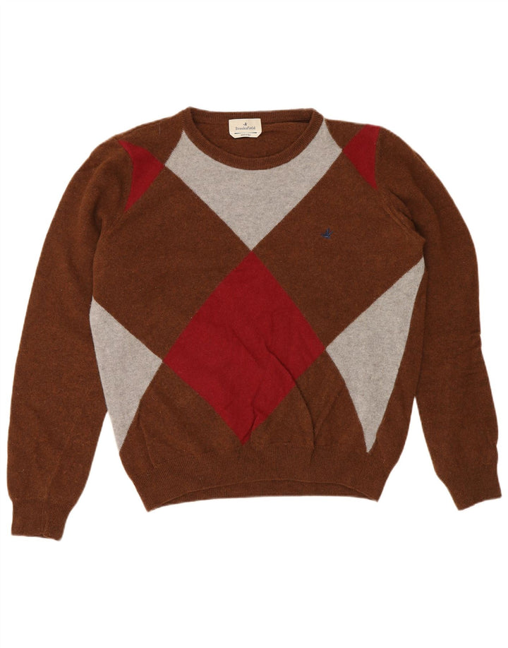 Brooksfield Jersey de cuello redondo para hombre IT 50 Medium Brown Argyle/Diamond