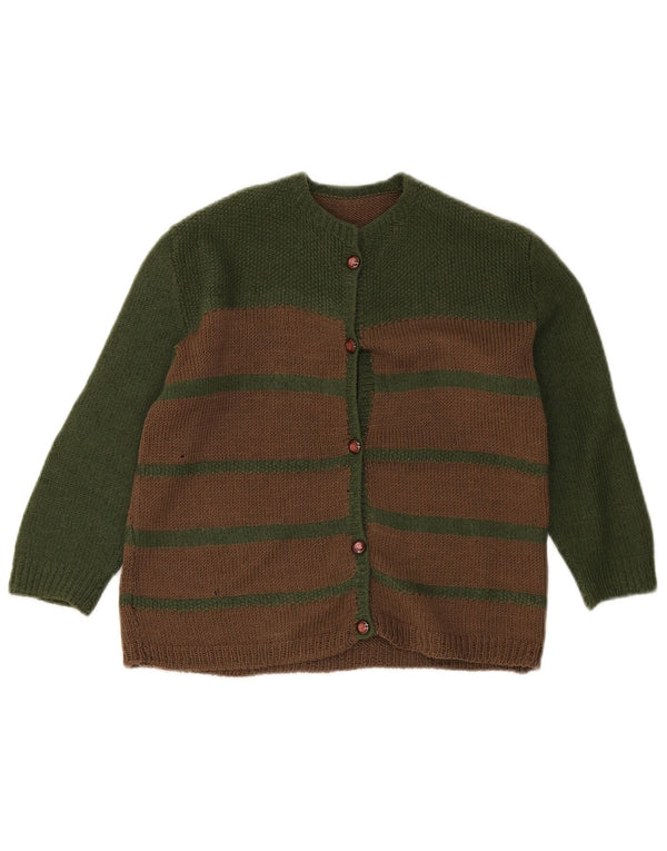 Vintage Niñas Cardigan Suéter 11-12 Años Marrón Rayas