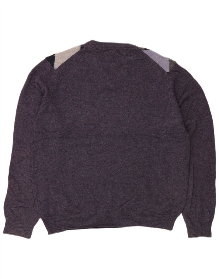 Marks & Spencer Jersey con Cuello en V para Hombre Púrpura Medio Argyle/Diamante