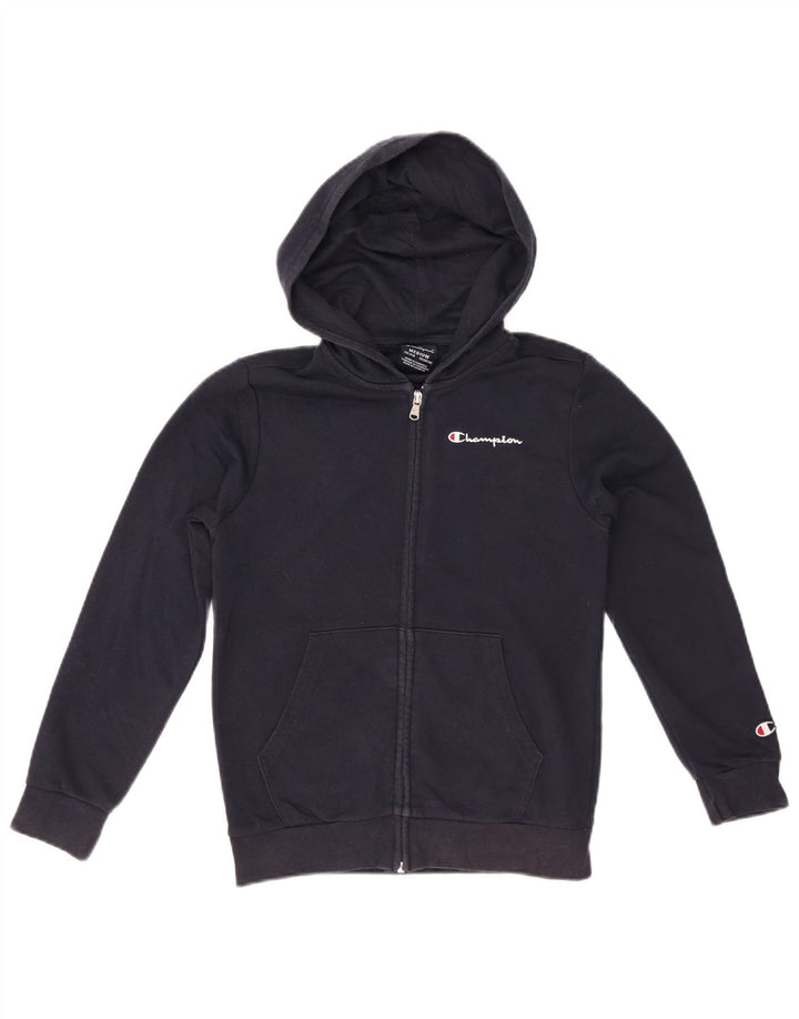 CHAMPION Suéter con capucha y cremallera gráfica para niños 9-10 años Azul marino mediano