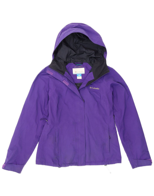 Columbia Chaqueta impermeable con capucha para mujer UK 40 Small Púrpura Nylon