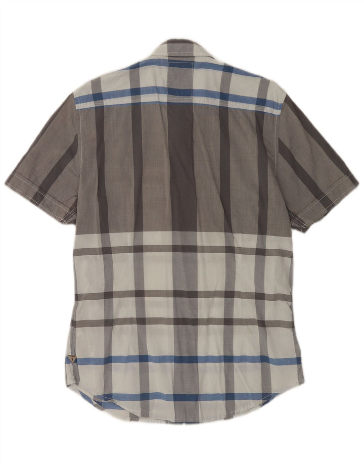 Guess Camisa Slim Fit De Manga Corta Para Hombre De Algodón A Cuadros Gris Pequeño