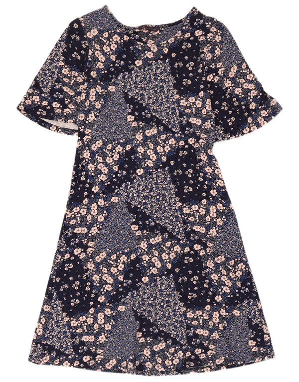 Marks & Spencer Vestido acampanado para mujer UK 8 Small Viscosa floral azul marino