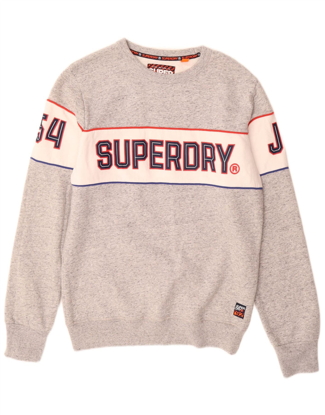 SUPERDRY Hombre Sudadera con gráfico tipo jersey de algodón gris color block