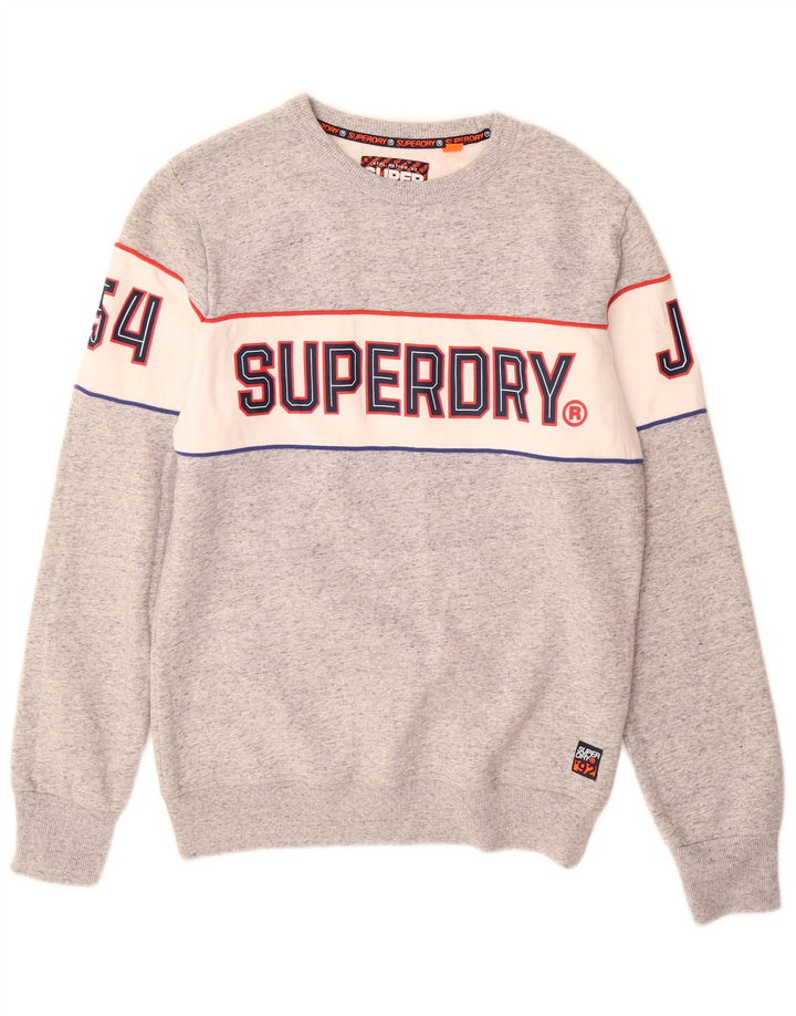 SUPERDRY Hombre Sudadera con gráfico tipo jersey de algodón gris color block