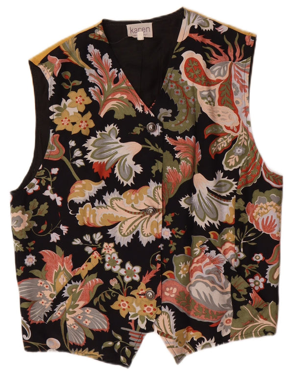 VINTAGE Chaleco de mujer Reino Unido 14 Acetato floral multicolor medio