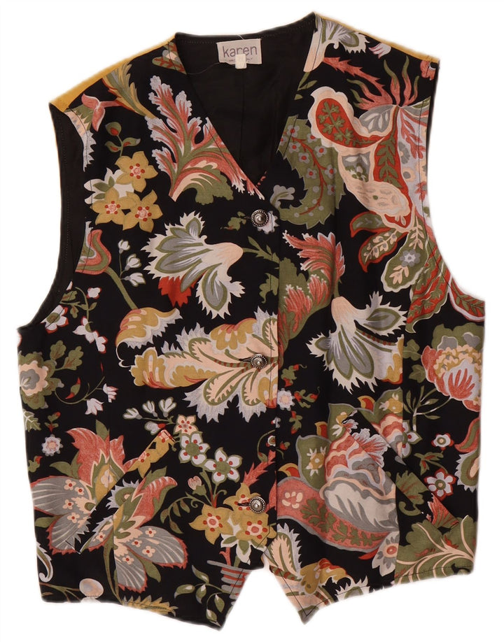 VINTAGE Chaleco de mujer Reino Unido 14 Acetato floral multicolor medio