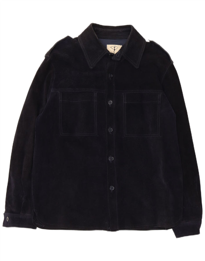 Vintage hombres chaqueta de ante militar IT 52 XL cuero azul marino