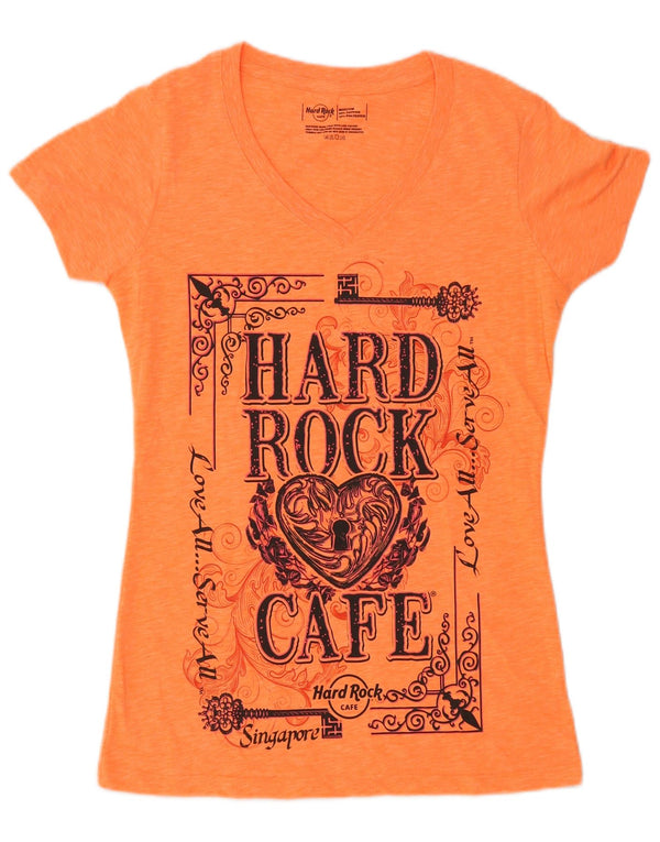 HARD ROCK CAFE Camiseta gráfica Singapur para mujer Top UK 14 Mediano Naranja