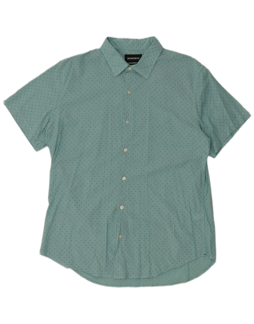 BONOBOS Camisa Slim Fit de Manga Corta para Hombre de algodón con Lunares Azules Grandes