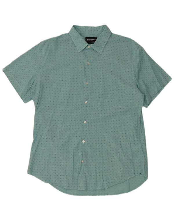 BONOBOS Camisa Slim Fit de Manga Corta para Hombre de algodón con Lunares Azules Grandes