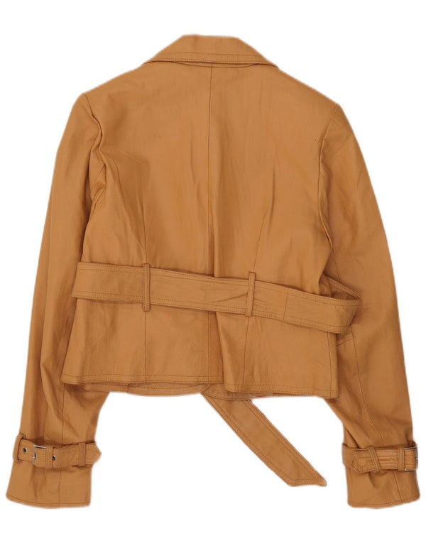 Vintage mujer chaqueta de cuero Reino Unido 12 cuero beige medio