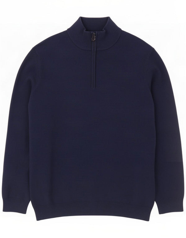 Superdry Jersey con cuello y cremallera para hombre, suéter grande de algodón azul marino