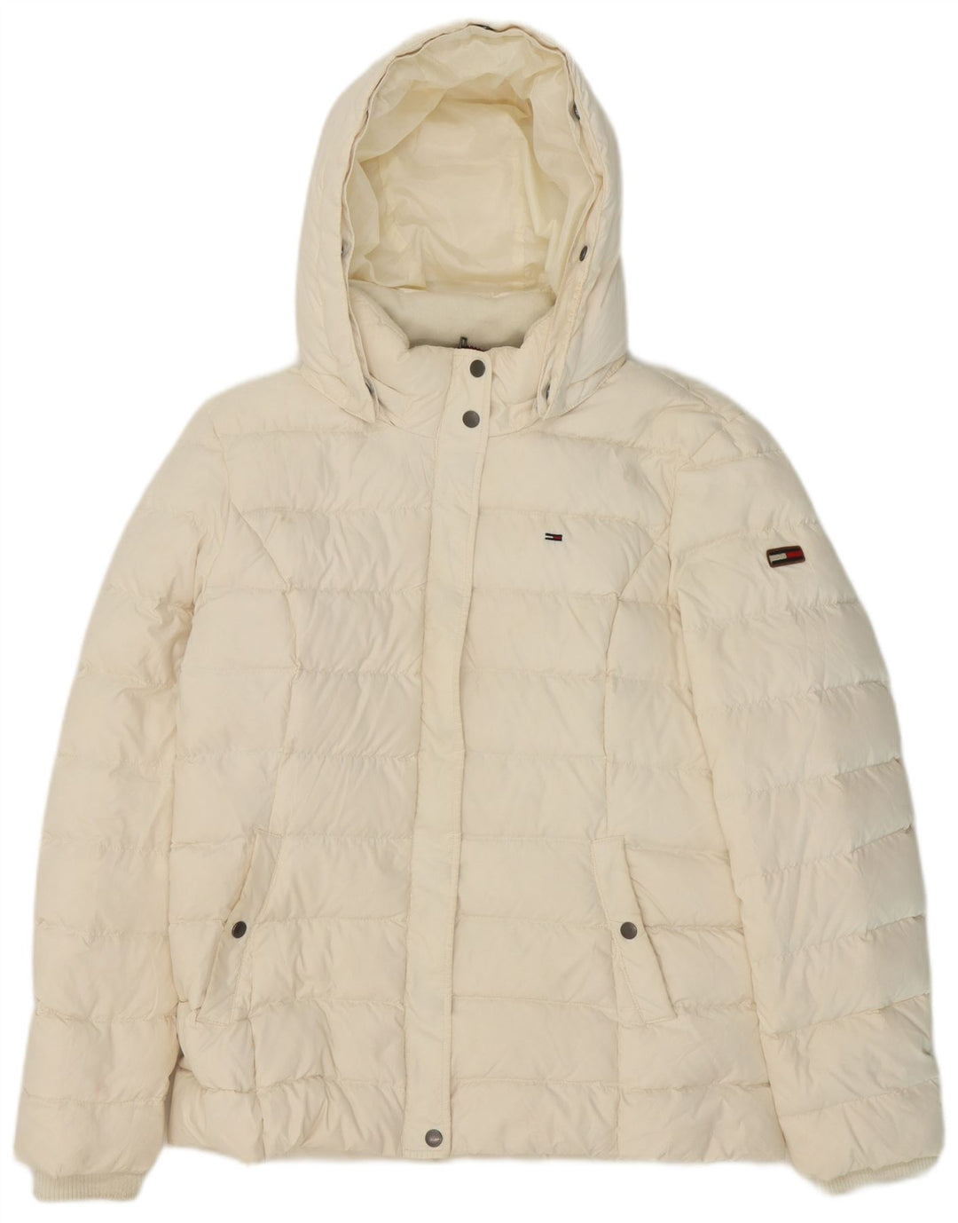 Tommy Hilfiger Chaqueta acolchada con capucha para mujer UK 18 XL Poliéster blanco