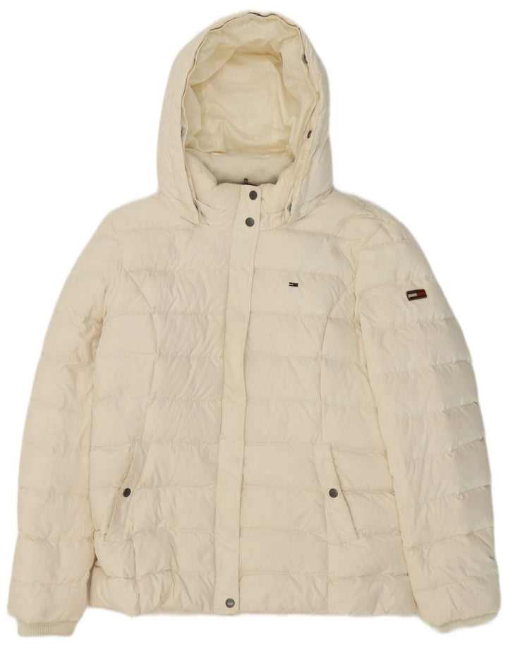 Tommy Hilfiger Chaqueta acolchada con capucha para mujer UK 18 XL Poliéster blanco