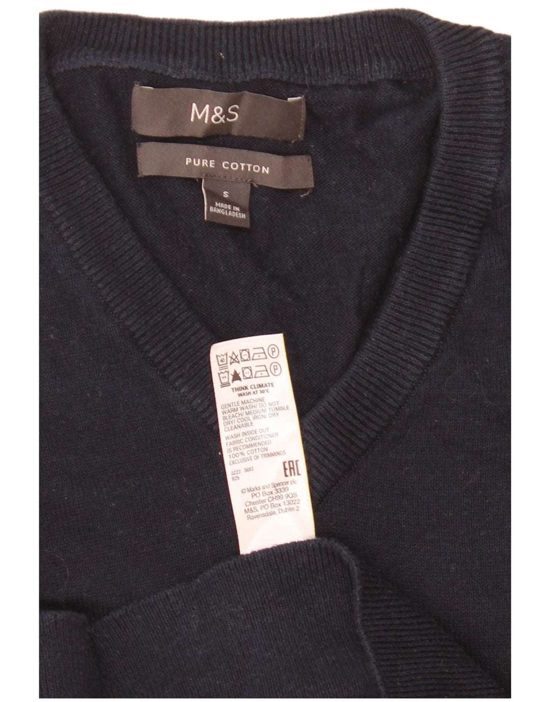 Marks & Spencer - Jersey con cuello en V para hombre, talla pequeña, algodón azul marino