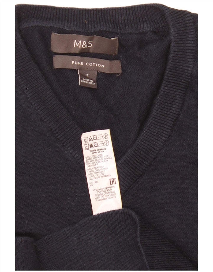 Marks & Spencer - Jersey con cuello en V para hombre, talla pequeña, algodón azul marino