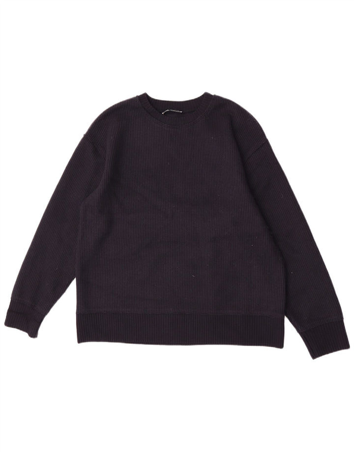 Zara - Jersey de cuello redondo para mujer, talla 40, talla mediana, viscosa, color azul marino
