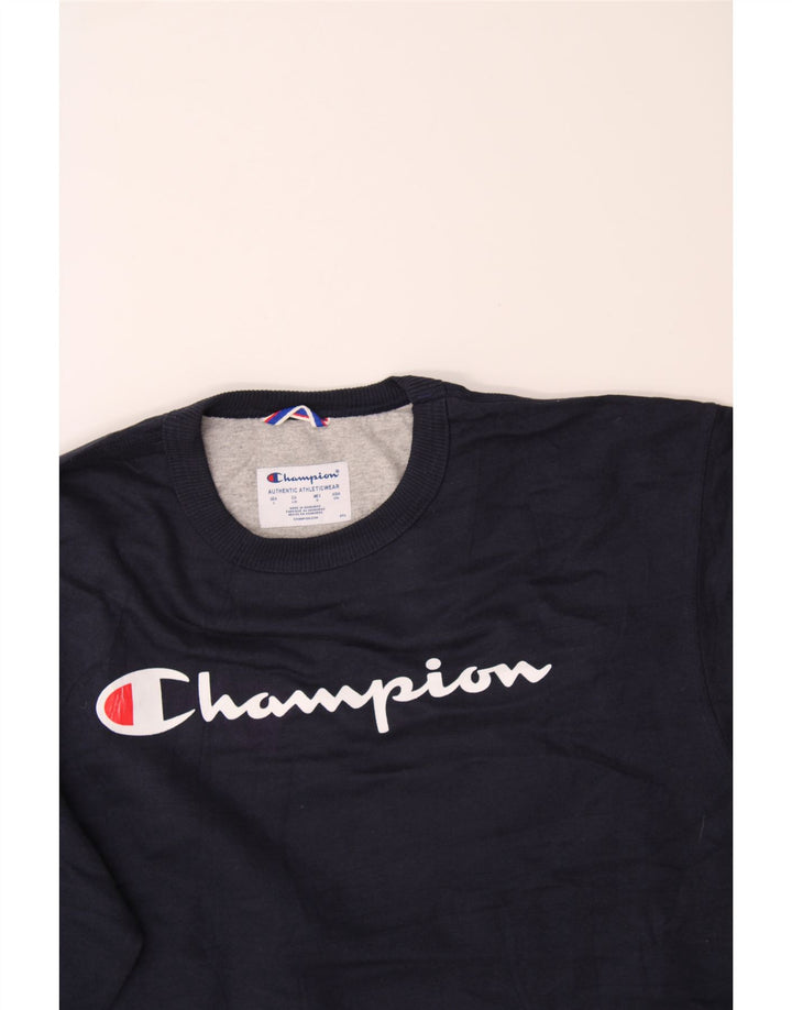 CHAMPION Mens Graphic Sweatshirt Jumper Large Navy Blue Cotton Vintage Champion and Second-Hand Champion from Messina Hembry 