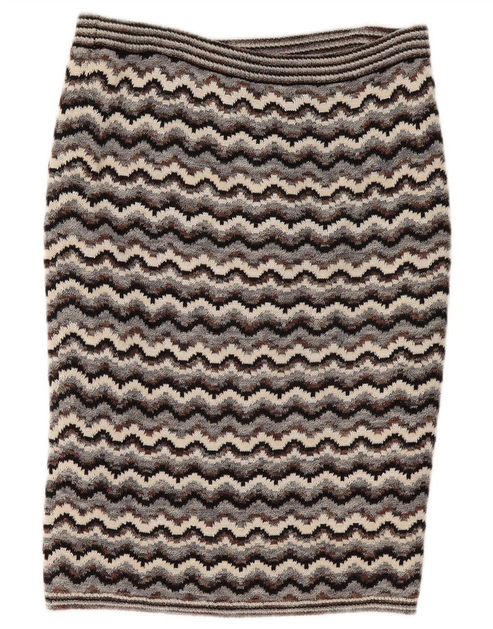 Vintage mujer punto lápiz falda W32 grande gris Chevron