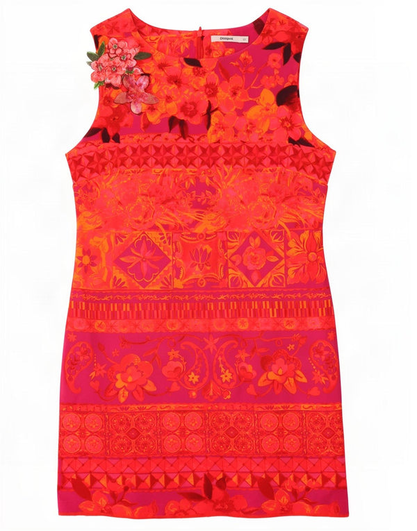 Desigual Vestido tubo sin mangas con estampado gráfico EU 44 XL Rojo floral