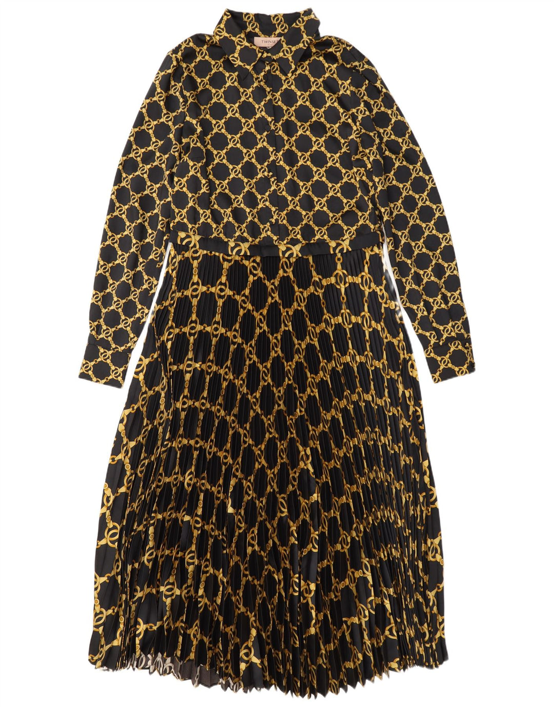 Twinset Maxivestido de manga larga con estampado abstracto para mujer, talla 44, talla M, color negro