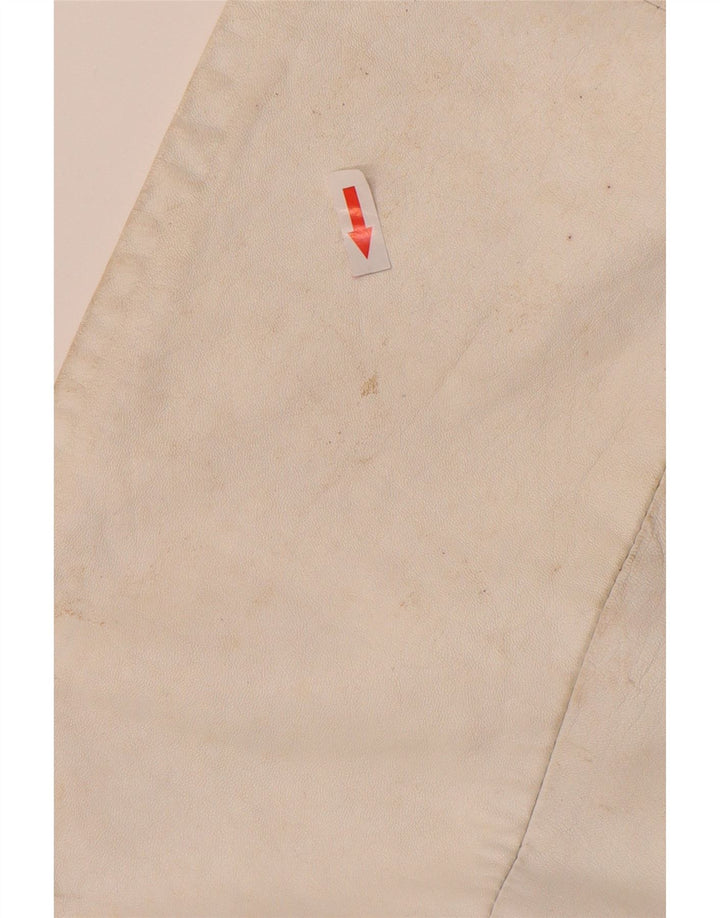 Vintage mujer cuero 2 piezas falda conjunto Reino Unido 12 medio W26 blanco apagado