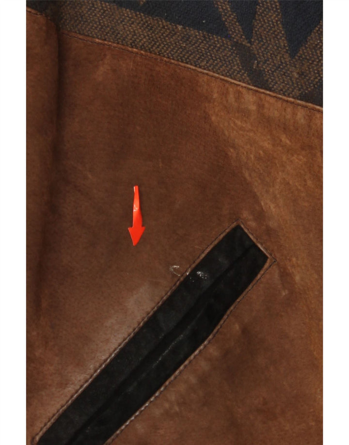 VINTAGE Chaqueta de ante para hombre Reino Unido 42 XL Marrón Colorblock Cuero