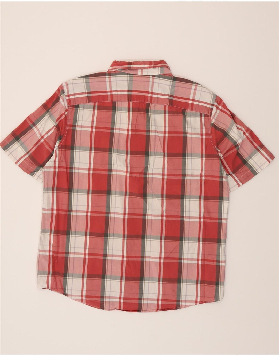 EDDIE BAUER Camisa de manga corta para hombre de algodón a cuadros rojos grandes