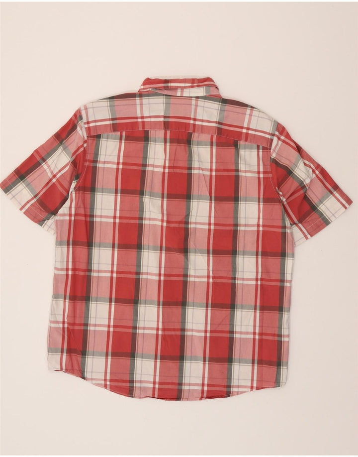 EDDIE BAUER Camisa de manga corta para hombre de algodón a cuadros rojos grandes