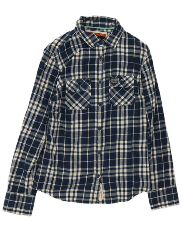 Superdry Camisa de franela para mujer UK 44 Large Azul marino Cuadros Algodón