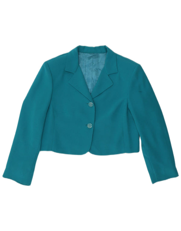 Vintage mujer crop blazer chaqueta Reino Unido 12 azul medio