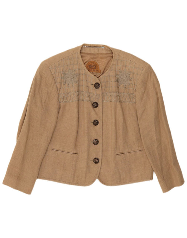 Julius Lang Chaqueta Blazer de 5 Botones para Mujer UK 46 Grande Lino Floral Beige