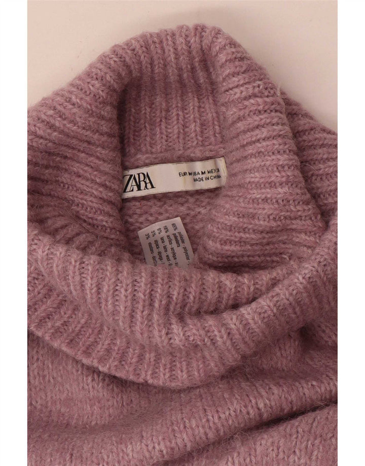 Zara - Jersey extragrande con cuello vuelto para mujer, talla 40, poliéster rosa medio