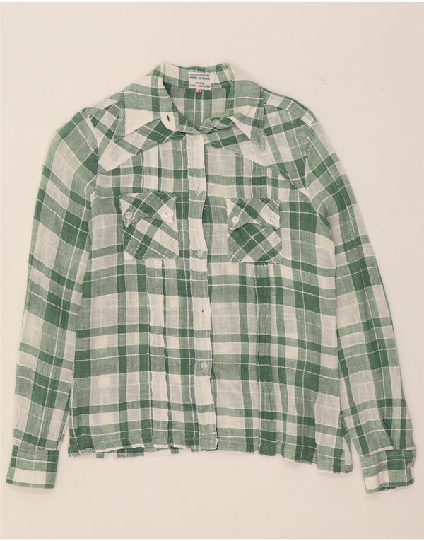 Vintage mujer camisa Reino Unido 14 medio verde comprobar algodón
