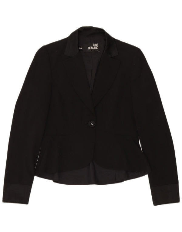 MOSCHINO Chaqueta tipo blazer con 1 botón para mujer UK 8 Small Lana virgen negra