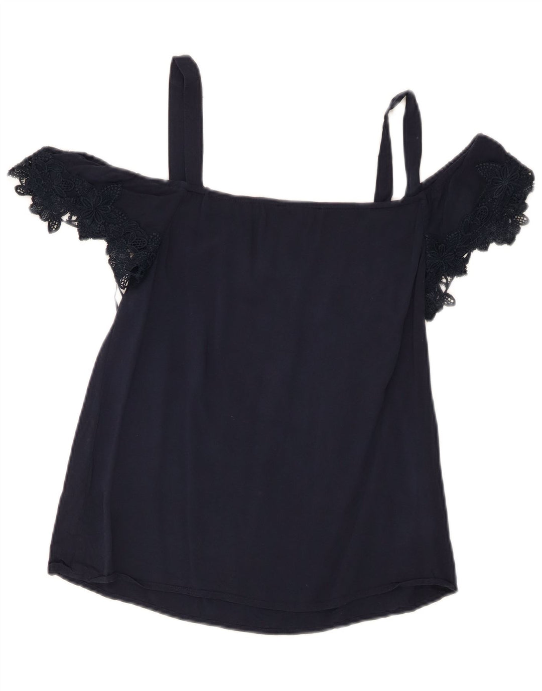 Oasis Top corto con hombros descubiertos para mujer UK 8 Small Viscosa azul marino
