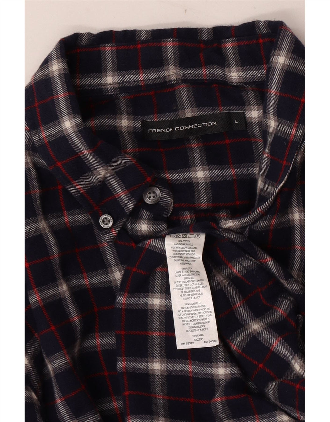 Camisa de franela para hombre de French Connection, talla grande, de algodón a cuadros en azul marino
