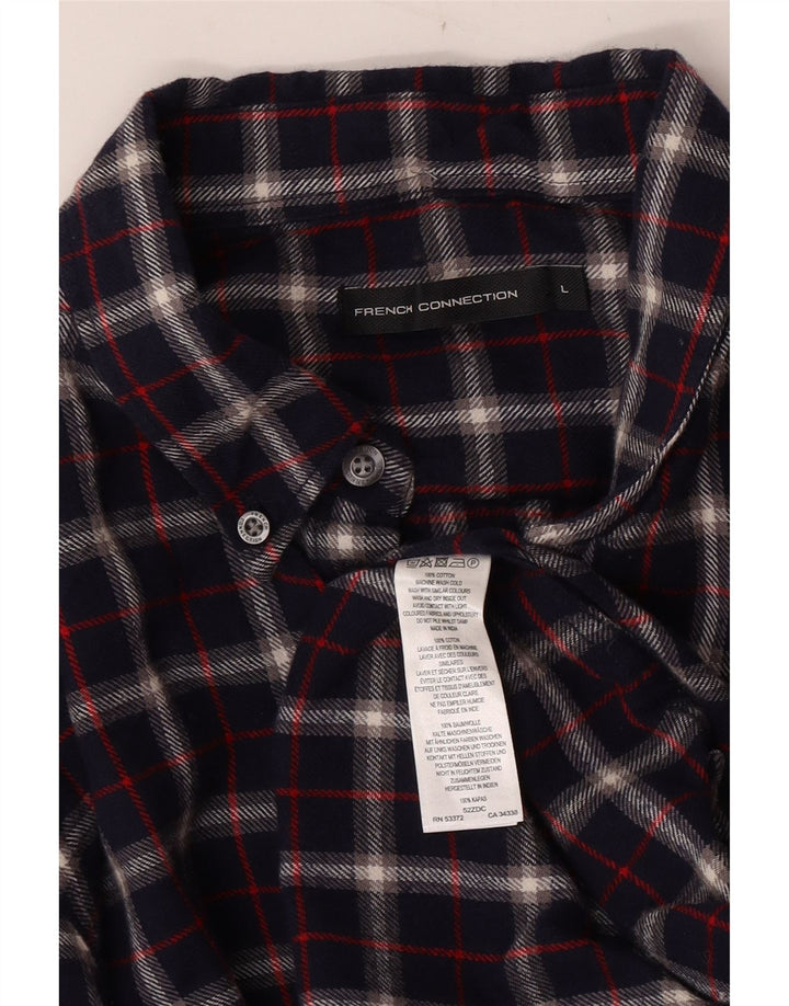 Camisa de franela para hombre de French Connection, talla grande, de algodón a cuadros en azul marino