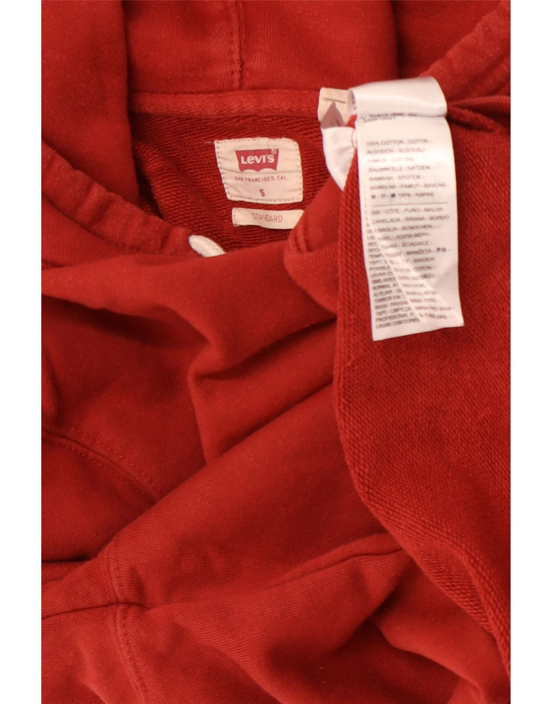 LEVI'S Jersey con capucha de ajuste estándar para hombre, tamaño pequeño, algodón rojo
