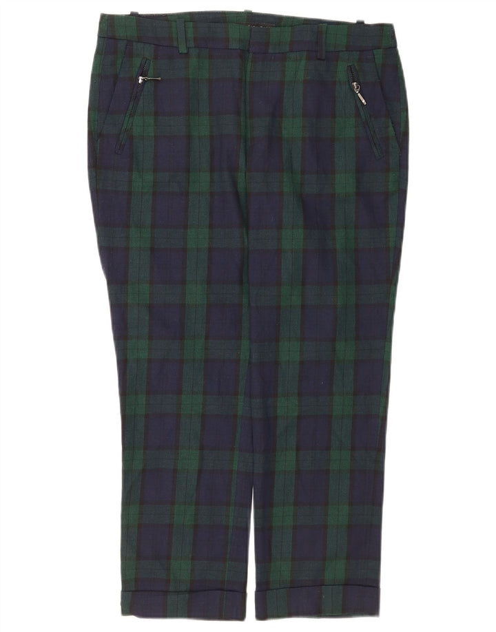 Zara Mujer Pantalón Recto Cropped Mediano W30 L24 Poliéster A Cuadros Verde