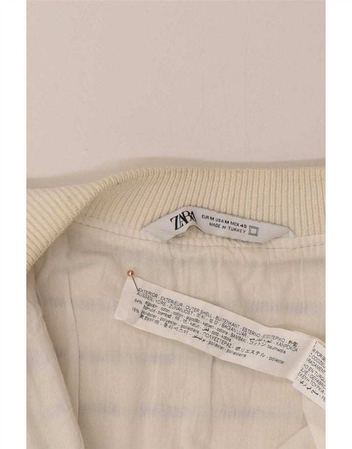 Zara Hombre Cárdigan Sueter Mediano Algodón Rayas Blanco