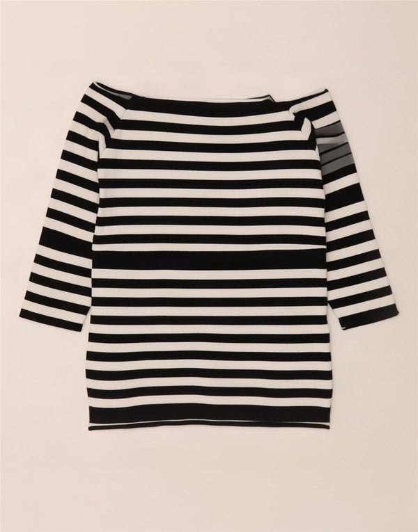 Zara Top con hombros descubiertos y manga 3/4 para mujer UK 40 Small Viscosa a rayas negras