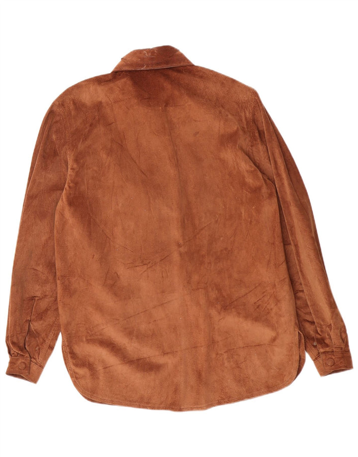 Vintage mujer sobrecamisa ante camisa Reino Unido 12 marrón medio