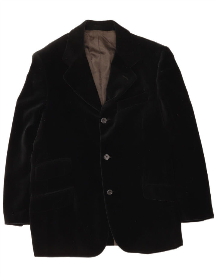 Vintage hombres 3 botones terciopelo Blazer chaqueta Reino Unido 38 medio negro