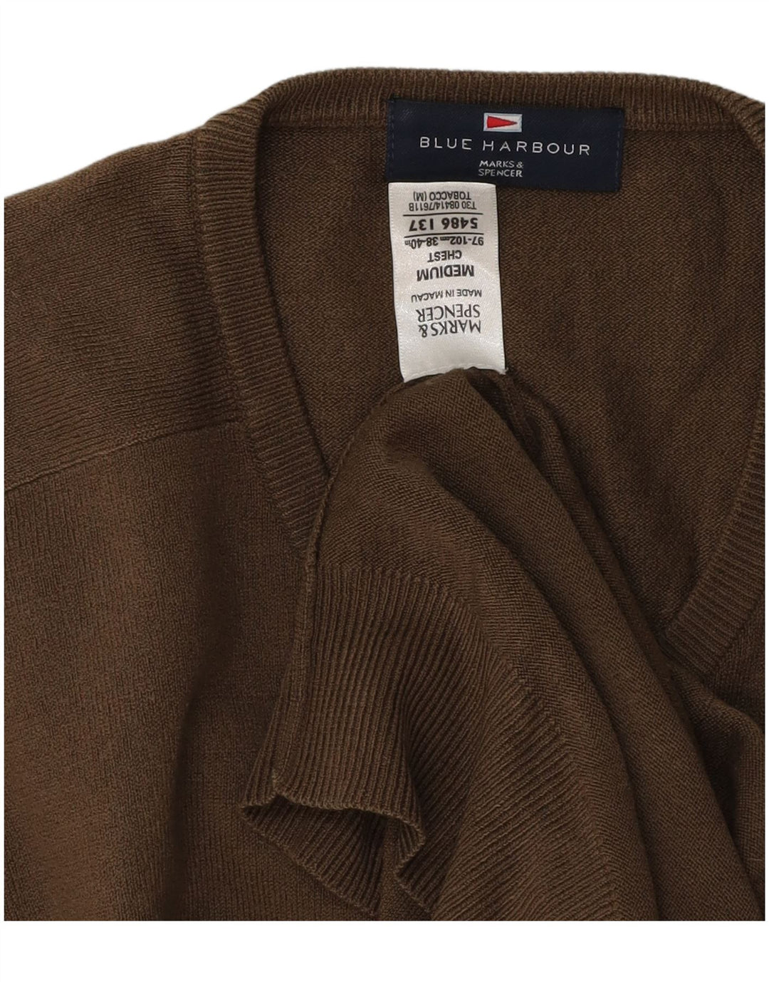 Marks & Spencer Jersey con Cuello en V Azul Harbour para Hombre Marrón Medio