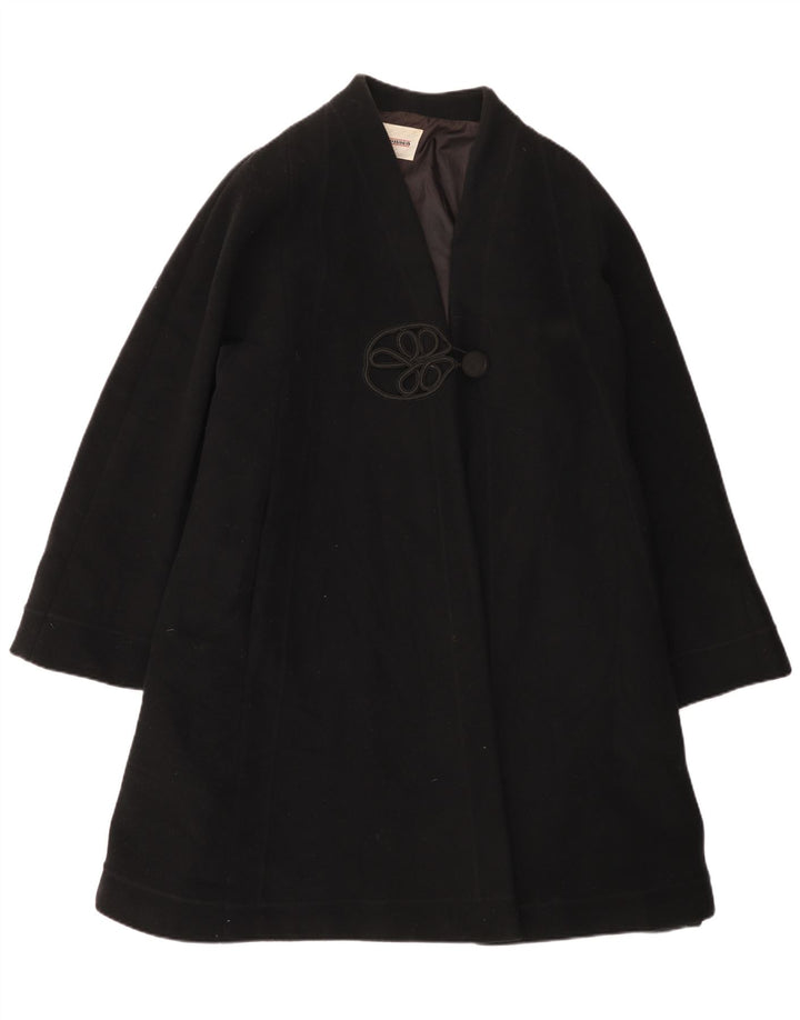 Vintage mujer abrigo de gran tamaño Reino Unido 12 lana negra mediana