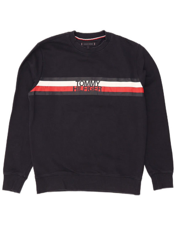 TOMMY HILFIGER Sudadera gráfica para hombre Jumper Large Azul marino Colorblock